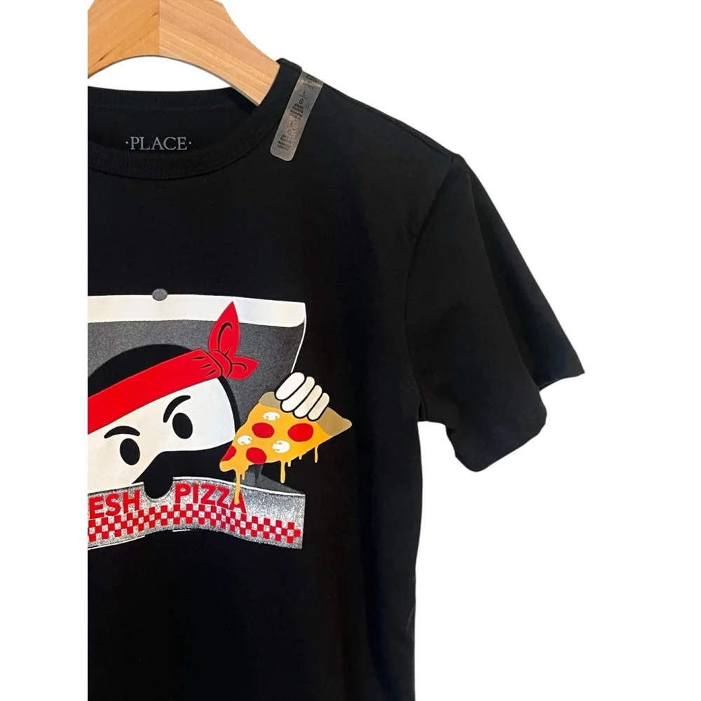 The Children's Place T Shirt Boys Medium 7/8 Black Fresh Pizza Short Sleeve Tee